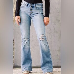 KanCan Light Blue Flare Jeans with Distressed Details